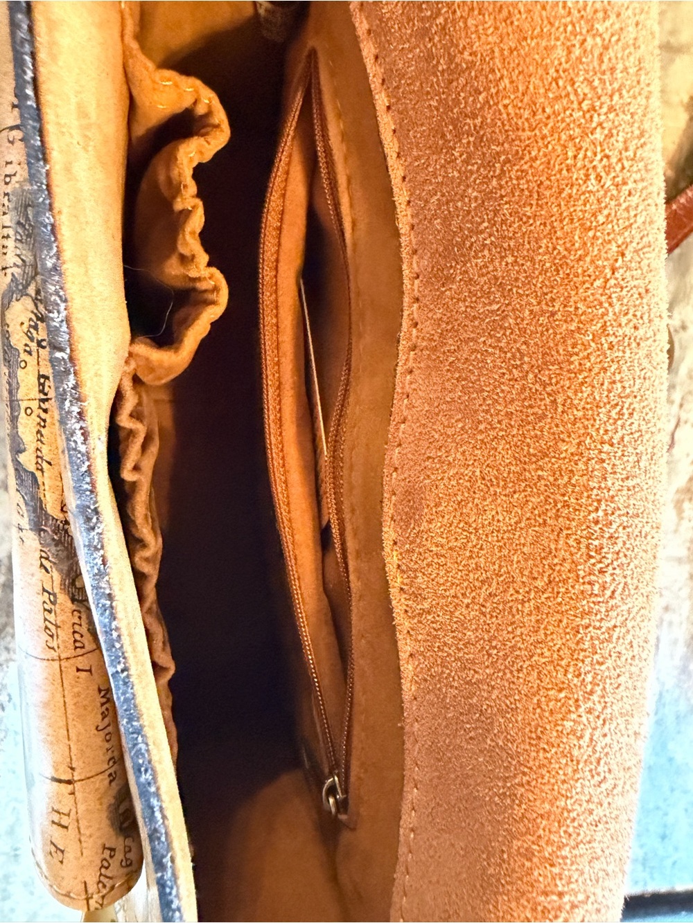 Patricia Nash Old World European Map Print Tan Crossbody Bag with Leather Trim - Picture 9 of 10